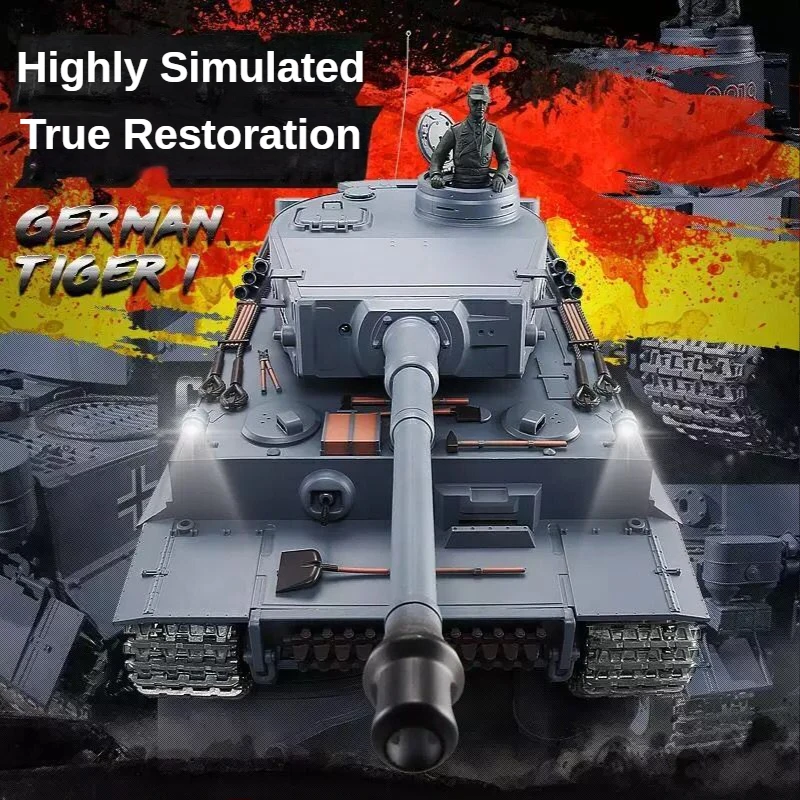 Henglong RC Tank 1/16 German Tiger Metal Tank Crawler Battle with Induction Drive Wheel Can Launch 3818-1 Tank Model Toy 3