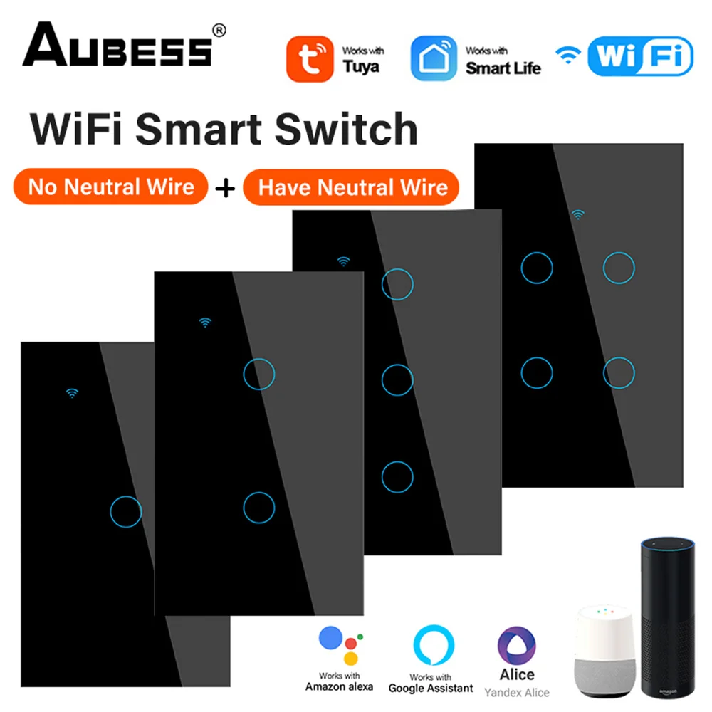 

MOES Smart Glass Panel Switch Smart Life/Tuya App Multi-Control Association, Voice Control with Alexa,Google Home,1/2/3/4 Gang
