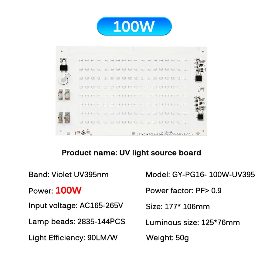 UV Disinfection Lamp UV Sterilization Lamp 50W/100W300W UV lamp 395NM linear light source board easy to install lamp film board light group bare source panel