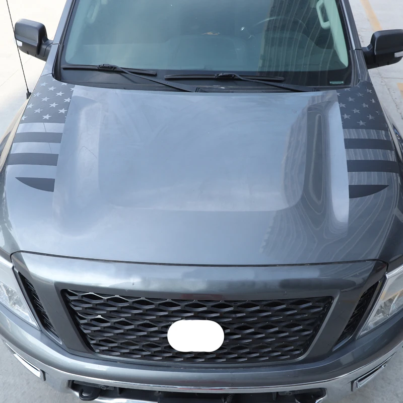 

For Nissan Titan 2016-2023 PVC Black PVC Black Car Front Engine Hood Trim Stickers Pull Flower Film Car Accessories