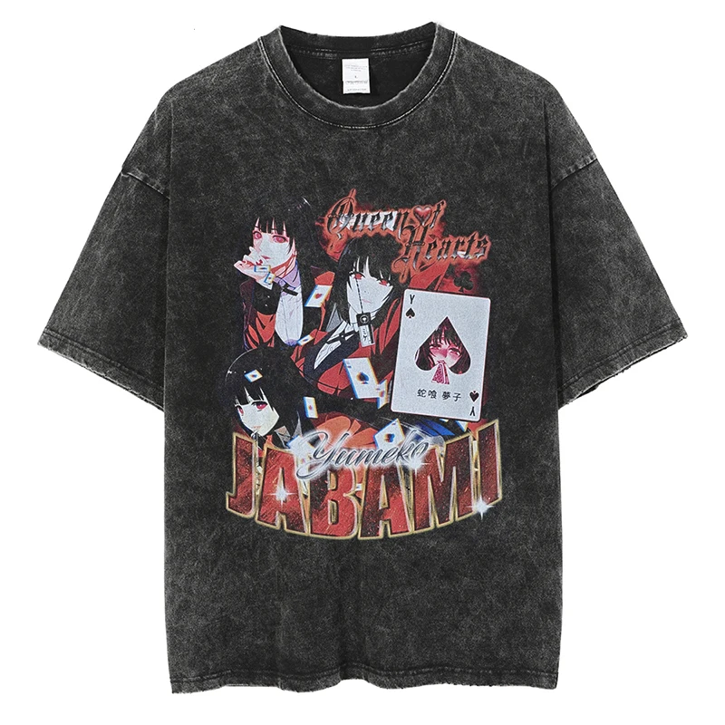 

Футболка мужская оверсайз с графическим принтом, уличная одежда в стиле хип-хоп с японским аниме и девушкой, хлопковая винтажная рубашка с эффектом потертости, топы в стиле Харадзюку