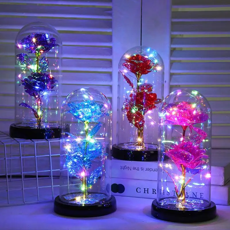 

Rose Light Artificial Galaxy Rose Lamp Eternal Romantic Glowing Rose Beauty And The Beast Rose Wedding Decor Valentines Gift