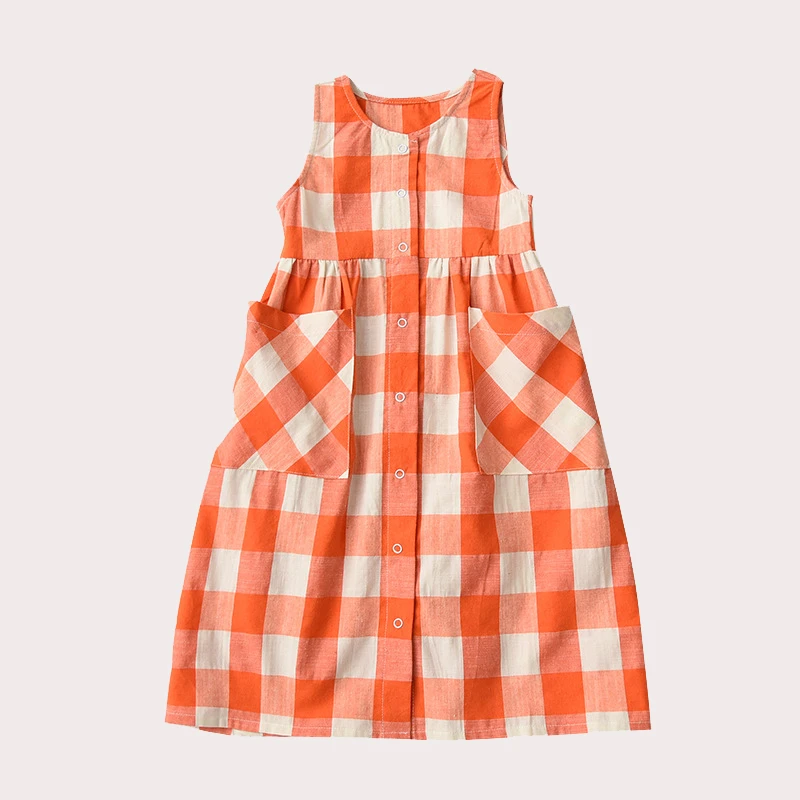 baby dresses for wedding 2022 Summer Kids Dresses For Girls Casul Korean Style Baby Girls Princess Sundress Cotton Children Plaid Single-breasted Dress children dress