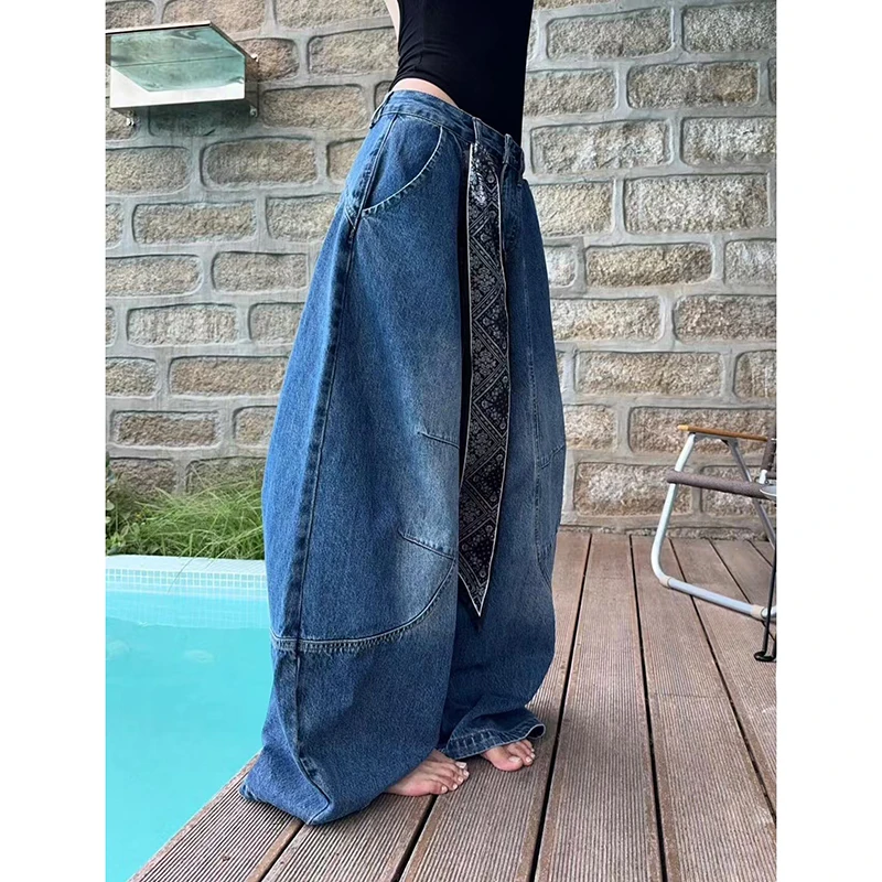 2025 Autumn Women Vintage Y2K 2000s High Waist Jeans Korean Oversize Fashion Loose Casual Blue Wide Leg Pants Lady Streetwears 6