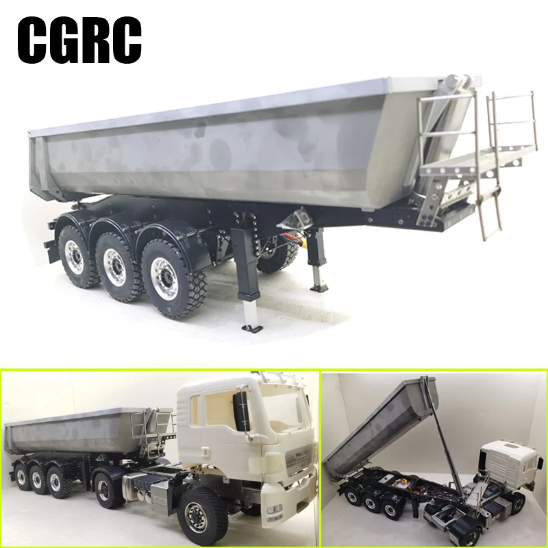 

All Metal 3-axis Hydraulic Tipper Trailer Dump Truck for 1/14 Tamiya RC Car Scania R620 Actros Volvo MAN LESU DIY Refit Parts