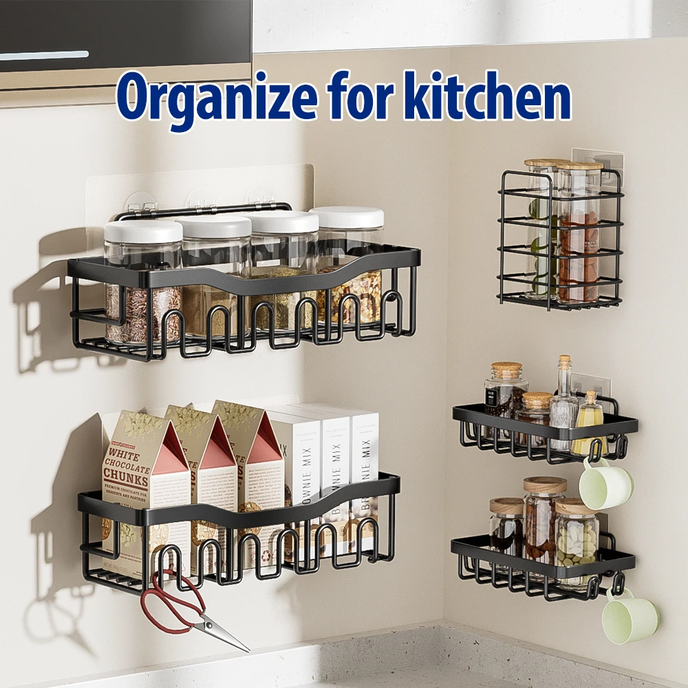 5pcs Stainless Steel Bathroom Shelf Large Capacity Shampoo Rack No Drill Wall Shelf Bathroom Organizers Shower