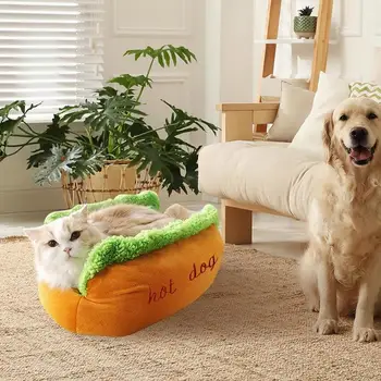Dog Bed Stuffed Cat Dog Warm Winter Bed Hot Dog Shaped Anti-Slip Base Zippered Sleeping Furniture For Small To Large Dogs For 3