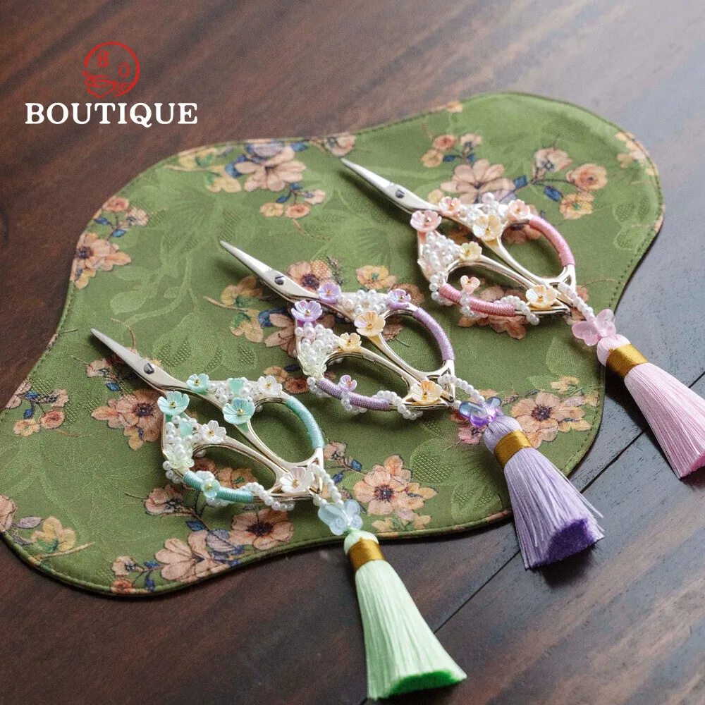 Chinese Antique Hand-woven Tea Scissors High-end Tea Art Knife Tassel Pendant Mini Scissors Teaware Ceremony Accessories