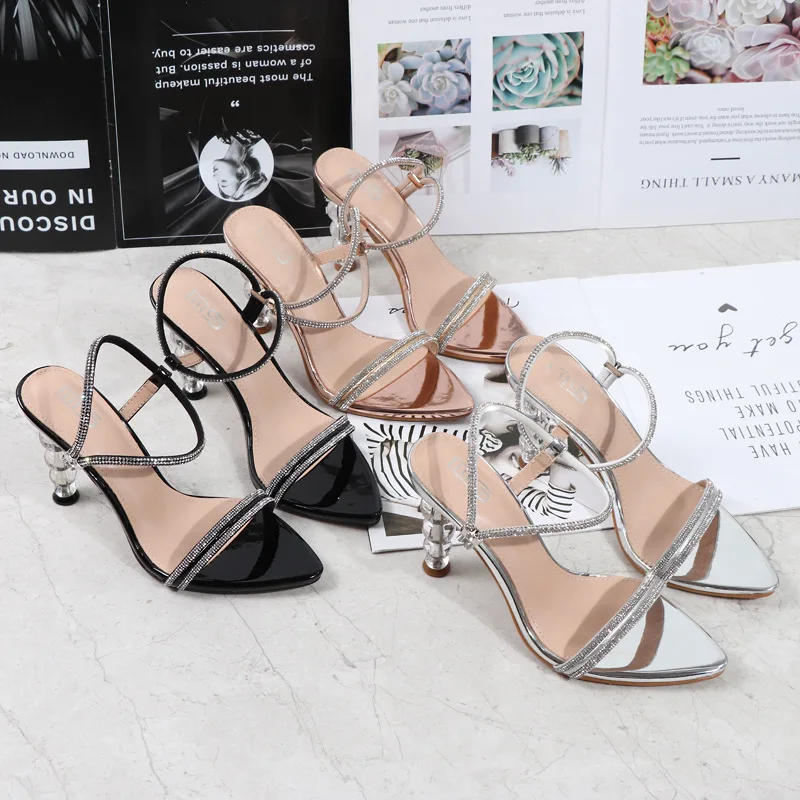 2023 Summer Women High Heels Shiny Rhinestone Sandals Lady