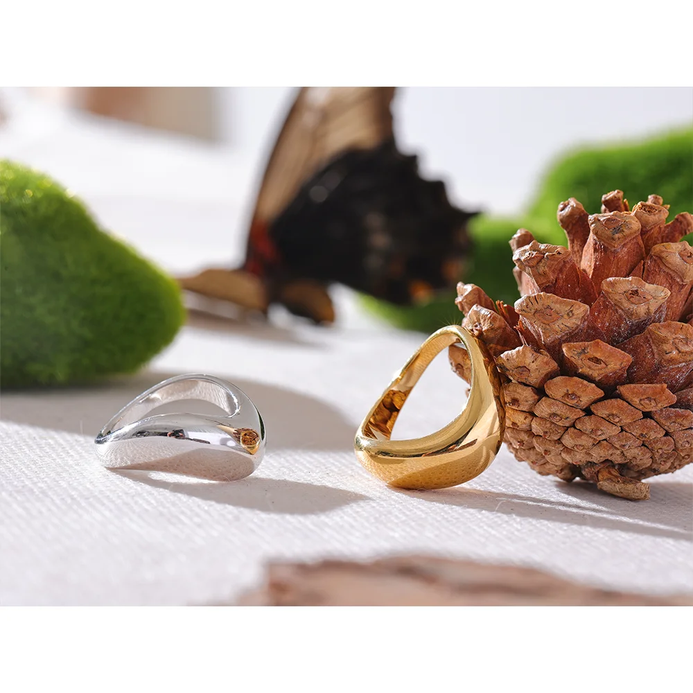 2025 Fashion Style Minimally smooth metal geometry YHPUP stainless steel ring, waterproof, polyvinyl chloride coating, artificial_voghion.com