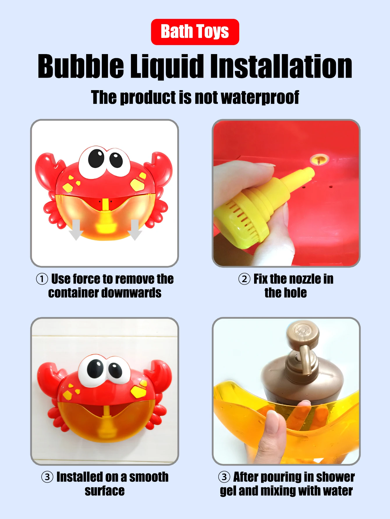 1pcs Kids Red Crab Spit Bubble Machine Baby Bath Toys Kids Bathtub Water Play with Music,Surprise Gift for Boys Girls 4