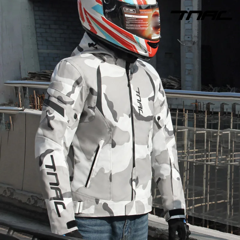 Correa Reproducir lema Chaqueta de Moto de camuflaje blanco para hombre, traje de Motocross  impermeable con forro extraíble para las 4 estaciones
