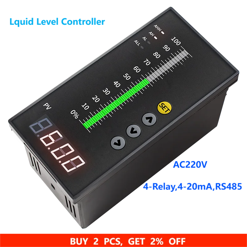 4-Relay Water Level Controller for Tank Deep Well Liquid Level Indicator AC220V Alarm Control Instrument 4-20mA liquid level sensor