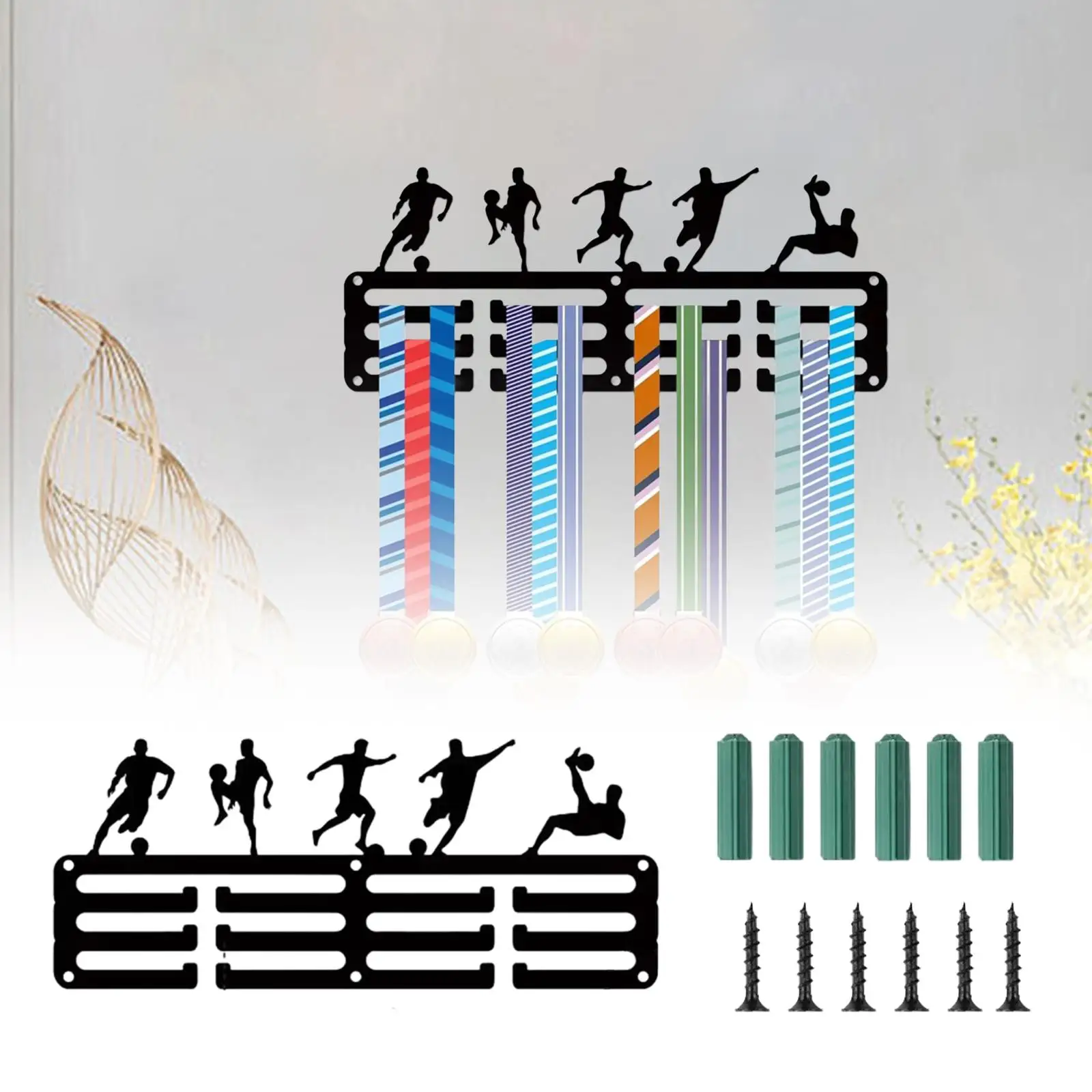 Football Medal Hooks Hanger Black Gifts Medal Organizer Hanger Display for Living Room Home School Football Clubs Bedroom acrylic display stand