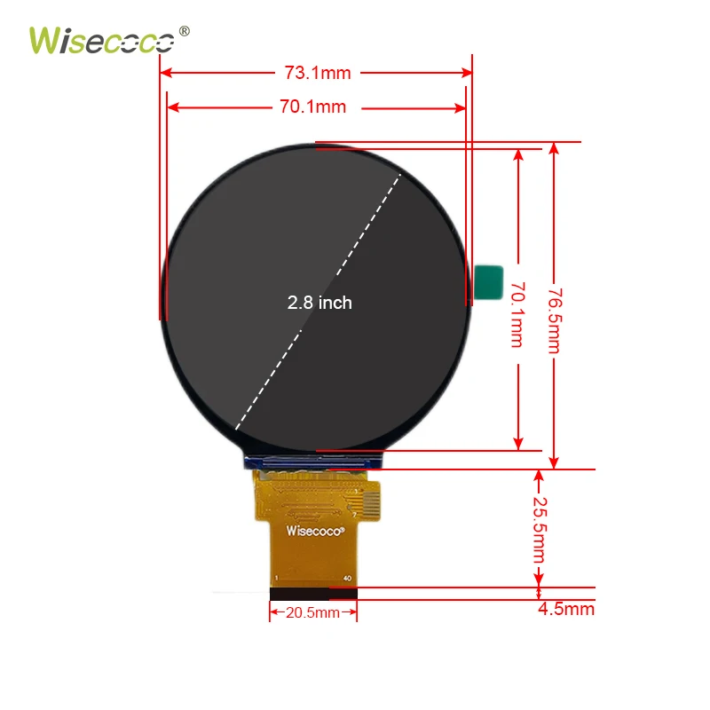 2.8 ġ IPS  LCD ÷, 480x480  ũ, ̿ , ڵ  ûұ, ڷ , RGB SPI Wiseco