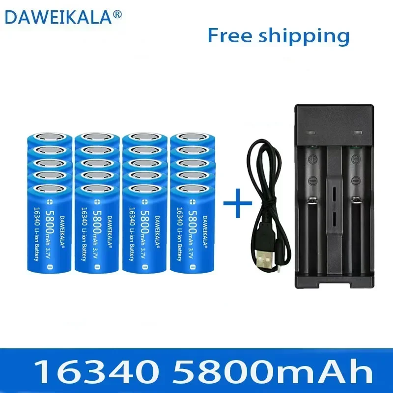 5800mAh rechargeable 3.7V Li-ion 16340 batteries CR123A battery for LED flashlight wall charger, travel for 16340 CR123A battery 6