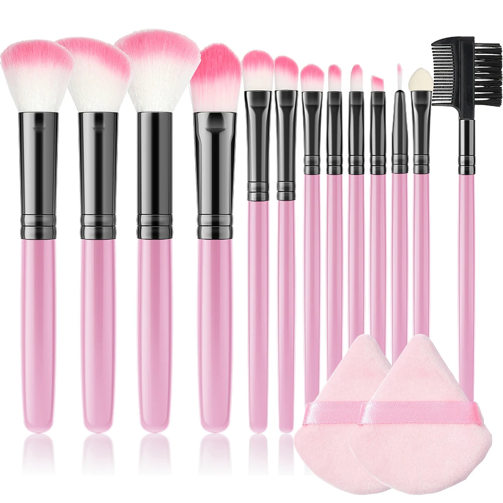 

13 Pcs Pink Makeup Brushes Set Foundation Blush Powder Eyeshadow Lip Blending Beauty Makeup Tool Cosmetic with 2 Podwer Puff