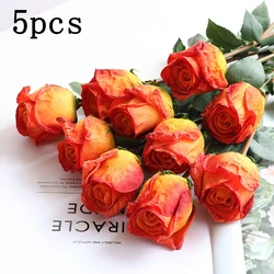 Set of 5 Burnt Edge Rose Buds - Artificial Floral Ornaments for Elegant Wedding and Home Decor (Orange color)