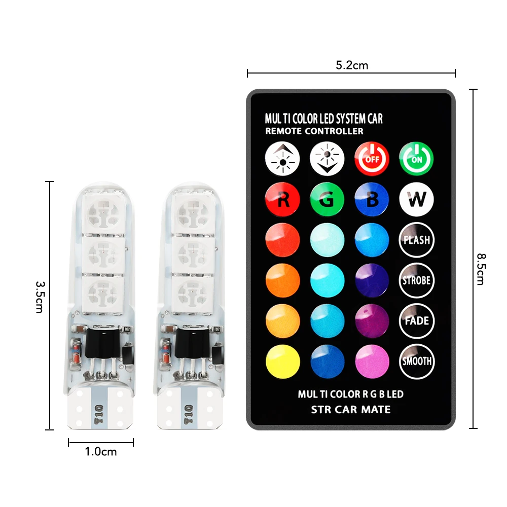 10 комплектов T10 W5W RGB 5050 SMD Автомобильная купольная лампа для чтения светильник 194 168 Автомобильная декоративная лампа с клиновидным цоколем и пультом дистанционного управления 12 В постоянного тока