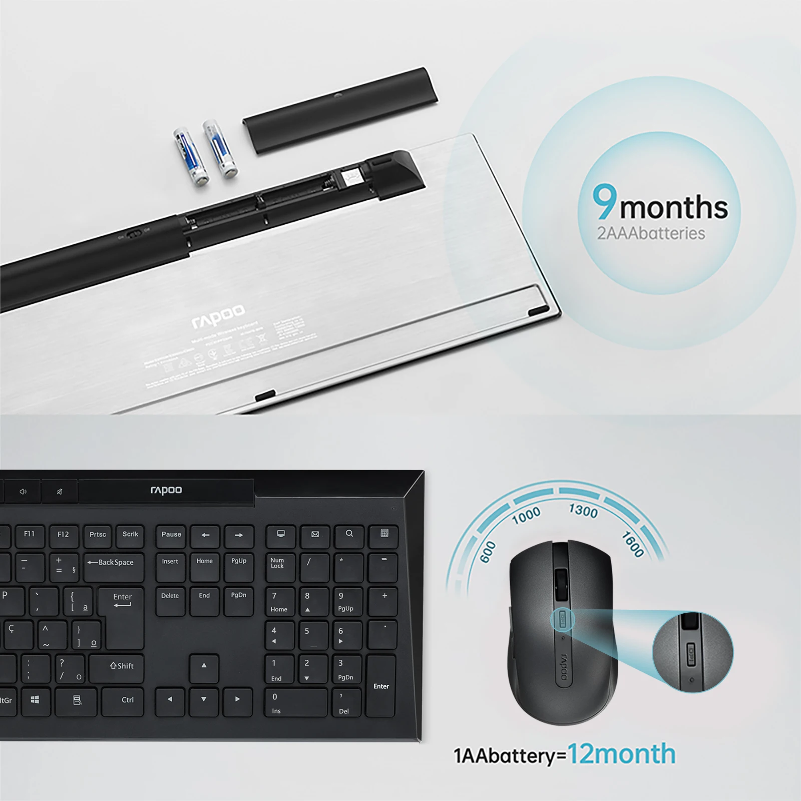rapoo bluetooth teclado sem fio mouse kit português brasil cor preta com chaves multimídia