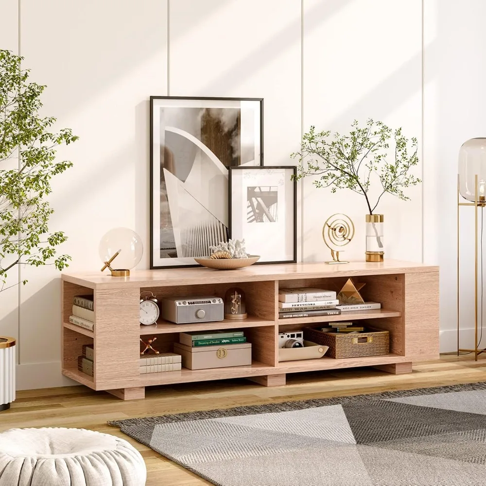 Wood TV Stand for TVs up to 65 Inch Flat Screen, Modern Entertainment Center with 8 Open Shelves, Farmhouse TV Storage Cabinet 2