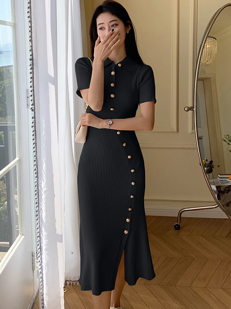 Ladies Knitted Dress 2023 New Summer Korea Style Elegant