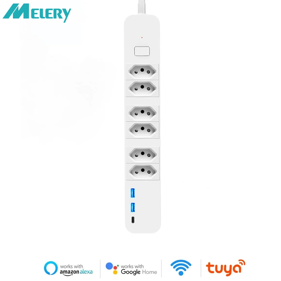 Melery Brazil WIFI Smart Power Strip Type-C USB ชาร์จบอร์ดควบคุมรีโมทแอป Tuya ทำงานร่วมกับ Google Home Alexa dot Office 1