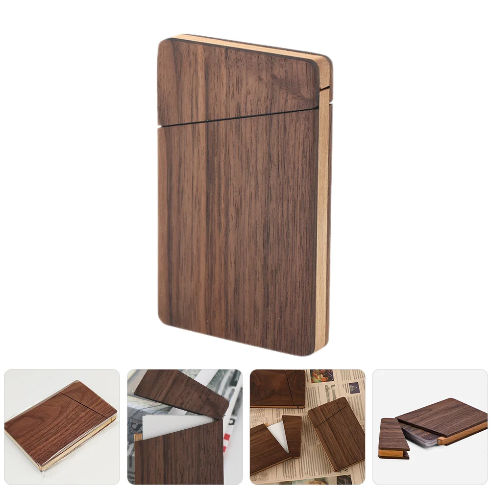 

Wooden Business Card Case Portable Credit Card Holder Walnut Wood ID Name Card Pocket Box Storage Container Men Gift