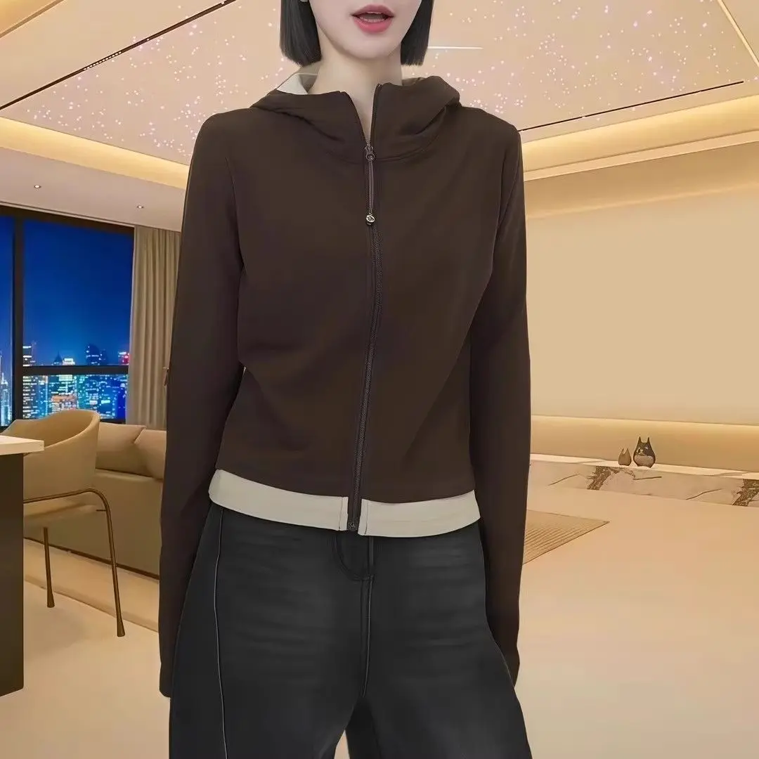 Lässige Strickjacke für Damen mit Reißverschluss und Kapuze, Sweatshirt 2025, Frühherbst, neues, vielseitiges, modisches Oberteil – Detail 3