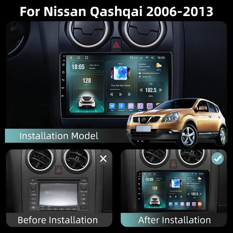 Car Multimedia Player Car Radio 2 Din Android 12 Carplay 4G Multimedia Player Stereo 4G GPS DVD Head Unit For Nissan Qashqai J10 2006-2013