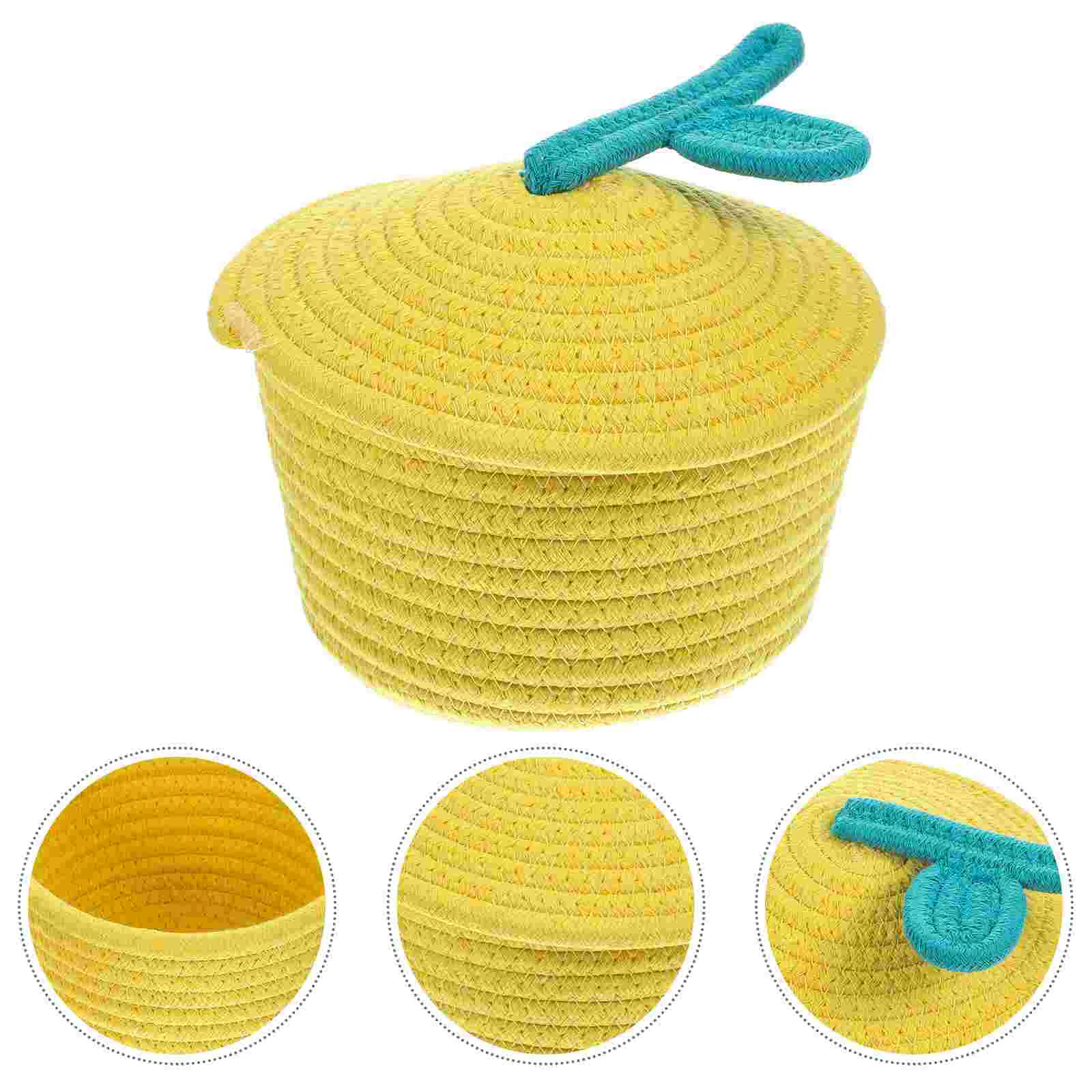 

Braided Bucket Cotton Thread Storage Wicker Basket Bin with Lid Sundries Container