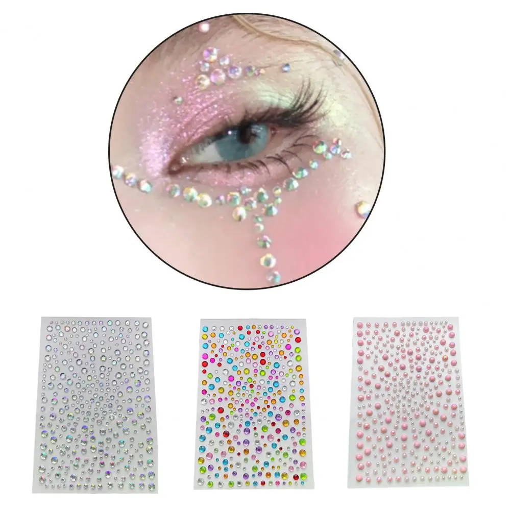 Self-adhesive Face Rhinestone Festival Face Jewels Rhinestone Stickers Faux Pearl Adhesive Decorations for Concert Makeup Hair