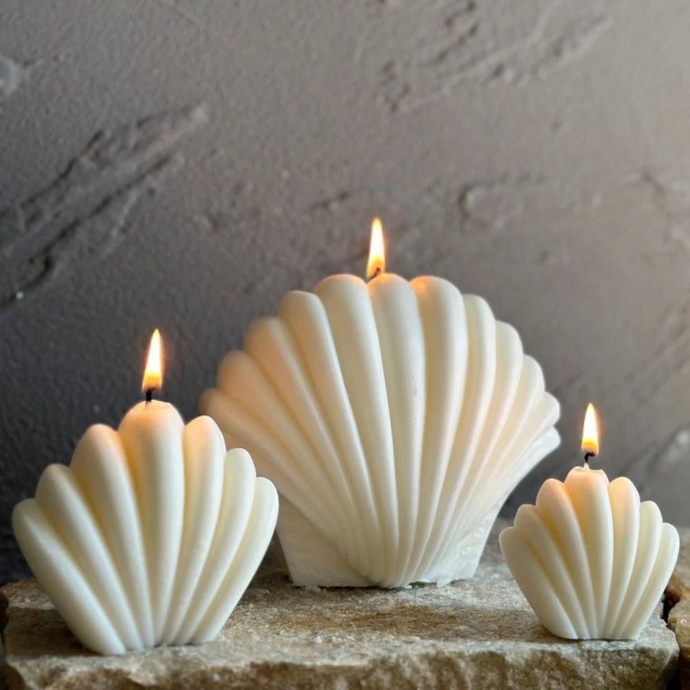 قالب سيليكون متعدد المقاسات على شكل صدفة البحر للشمعة سهل التشكيل من الراتنج على شكل محارة لصنع مروحة مخططة وديكور حفلات المهرجانات DIY هدايا أعياد الميلاد