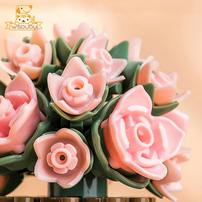 Mini Succulent Building Blocks Set Rose Flower Botanical Micro