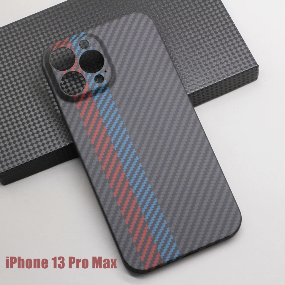 Amstar Two-tone Stripes Carbon Fiber Phone Case for iPhone 13 Pro Max 13 Mini Ultra-thin Anti-drop Art Style Aramid Fiber Cover cool iphone 12 mini cases