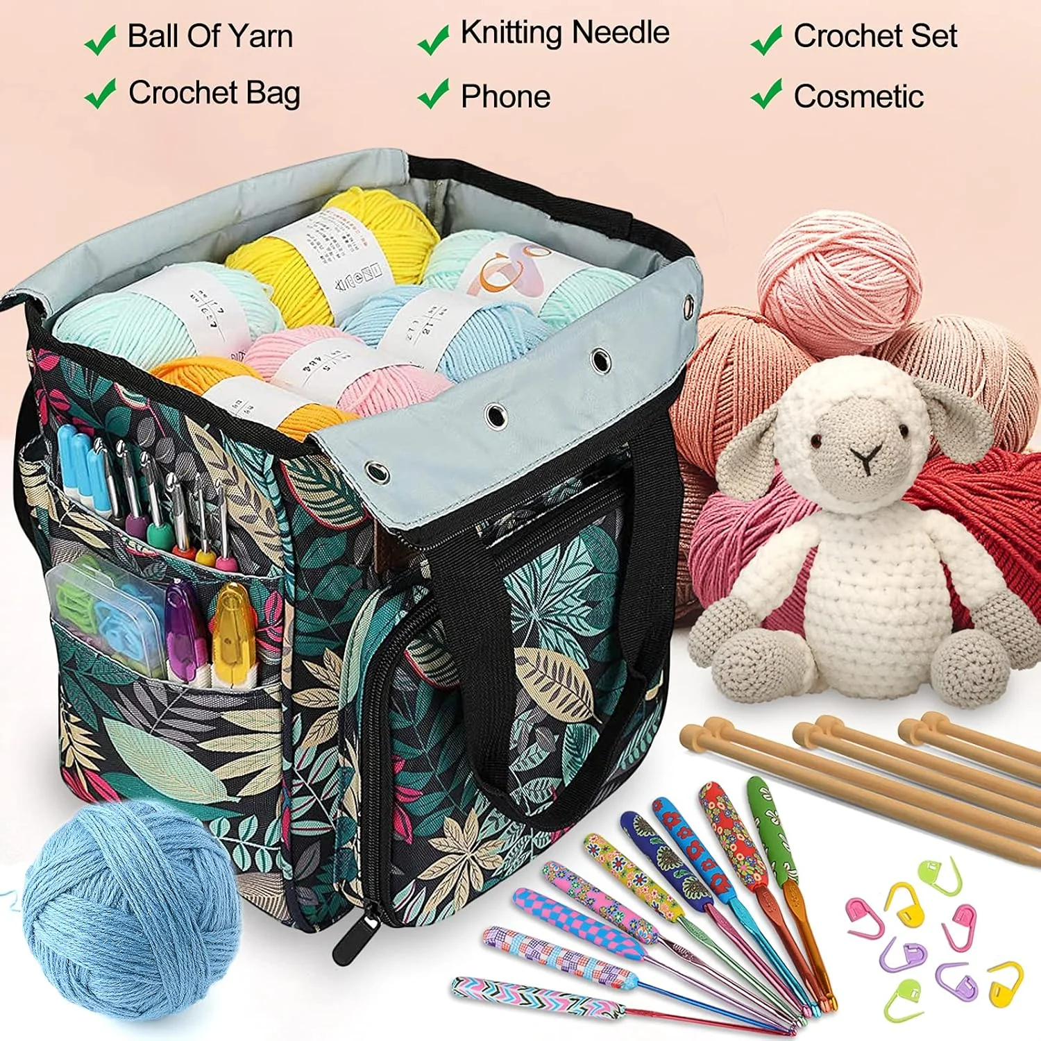 Oxford Knitting Storage Bag Multi-Functional Dustproof Yarn Organizer for Hooks & Craft Supplies