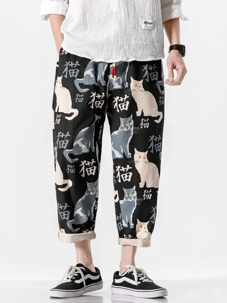 

Streetwear Man Harem Pants,Printed Cat Casual Pants Mans,Harajuku Cartoon Anime Oversize Jogging Pants,Woman 2023 Fashion Bottom