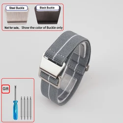Vintage - Inspired French Paratrooper Elastic Nylon Watch Strap - Durable Ballistic Fabric Wristband for 18mm (Grey White)