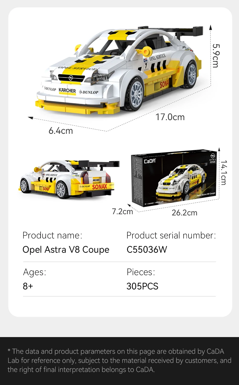 CaDA Offiziell lizenziertes 1:24 Baustein-Autoset / Sportwagen-Bausteine / Oldtimer / Audi A8 / Opel / Shelby / Fiat – Detail 15