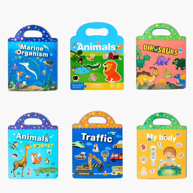 Reusable Cartoon Sticker Book For Kids, Multiple Scenos DIY Puzzle Game, Educational Learning, Classic Toys For Child Age 2-4 Gifts, cartoon stickers sticker book puzzle stickers