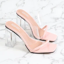 

Summer Women's Sandals High Heels Sexy Leopard Print Square Toe Transparent Heeled Sandals Party High-Heeled Women Sandals