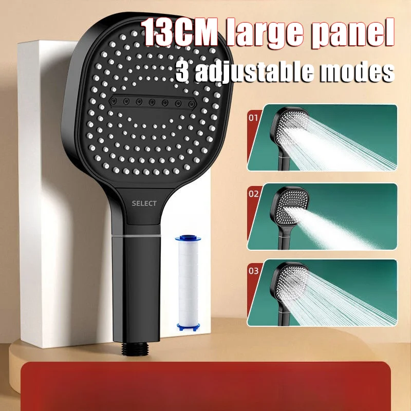 Bathroom Accessories Handheld Shower Head 13CM Large Panel Nozzle 3 Modes Shower Head High Pressure Water Massage Shower Head With Filter Element Bathroom Bathing tools