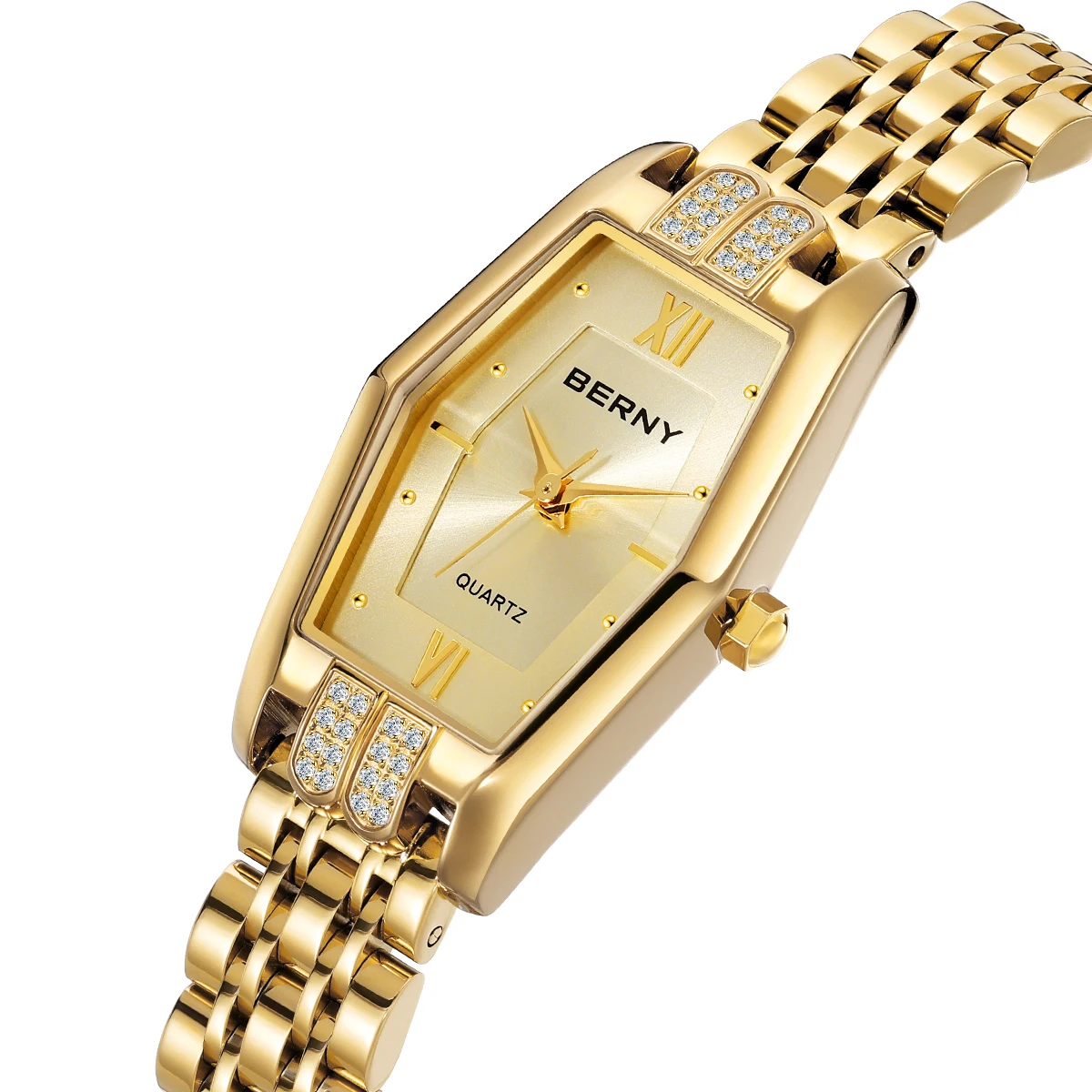 Berny Gold Horloge Voor Dames Volledig Roestvrij Staal Quartz Dameshorloges Casual Luxe Mode Waterdichte Dames Polshorloges