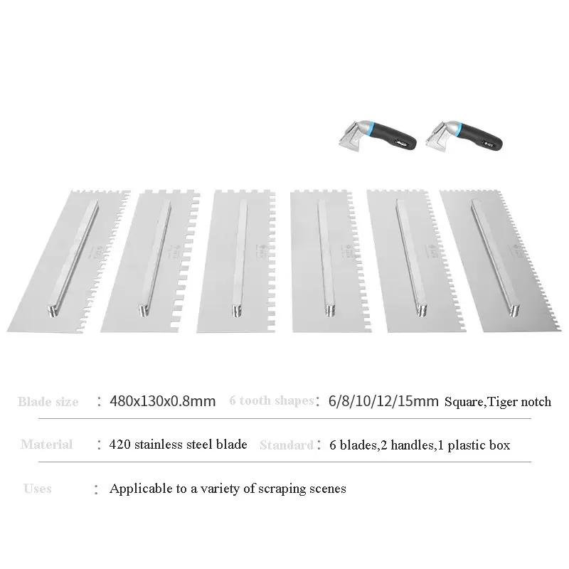 Stainless Steel Square Jumbo Notched Sawtooth Large Spatula Trowel for Large Format Tiles plastering trowel concrete trowel