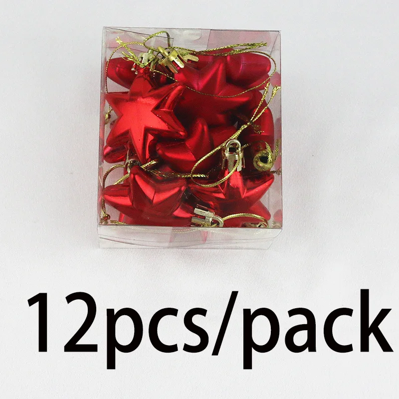 (12 Pcs/pack) 5cm Christmas Pendant Star Xtmas Tree Ball Pendant Electroplated Plastic Matte Mixed Decoration Accessory Party