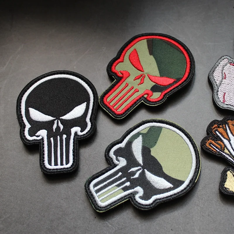 EJG 2pcs 3x2Velcro Patches Tactical Punisher Tactical Patch Military Army  Skull with Velcro Decorative Embroidered Appliques