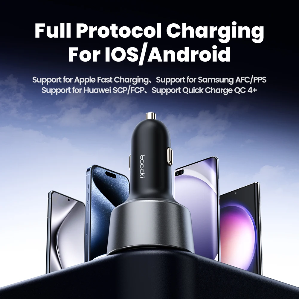 Toocki PD 200W USB Type C Car Charger Fast Charging for iPhone 15 14 13 Pro Max Samsung S23 Huawei P50 Xiaomi 13 With LED Light