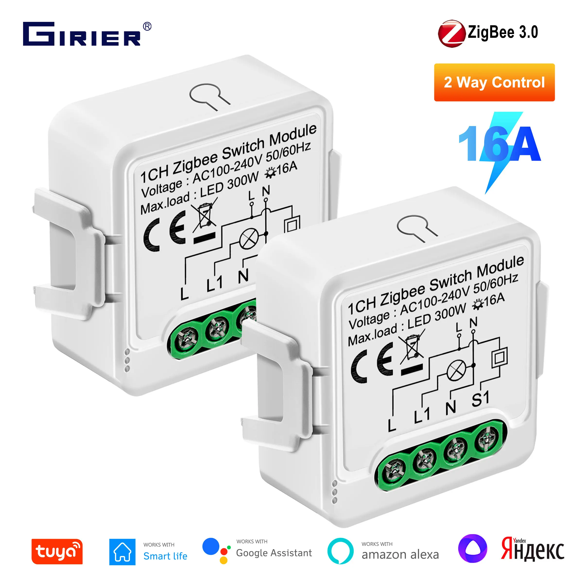 Giger Tuya Zigbee Interruptor Módulo 16a Casa Inteligente Universal Disjuntor Suporta Way Controle de Trabalho com Yandex Alice Alexa Hey Google