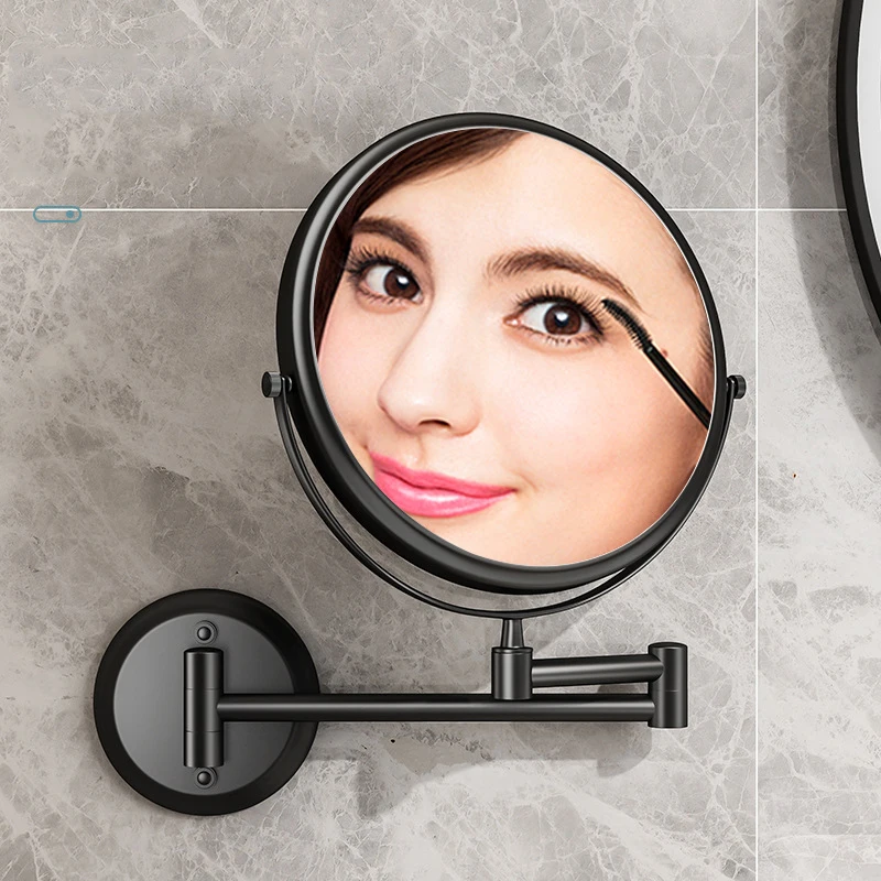 Description Picture 3 of itemFolding Cosmetic Mirror Wall-mounted Punch-free Bathroom Accessories Telescopic Black Metal Magnifying Beauty Round Wall Mirror
