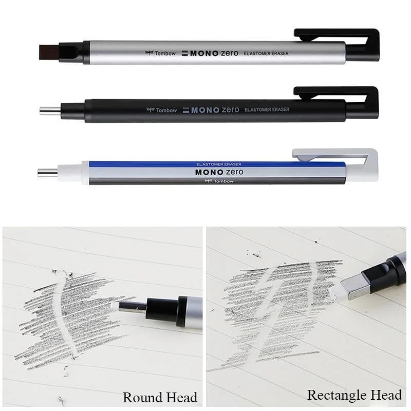 Tombow Mono Zero Eraser Mechanical Rubber Refillable Pen Press Type Sketching Drawing Correction Children's Erasers Art Supplies 5